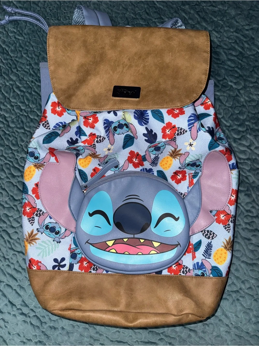 Bioworld Blue Floral Stitch Character Backpack with Tan Flap